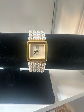 Anne Klein Gold-Tone Square Watch with Pearl Multi-Row Strap vintage